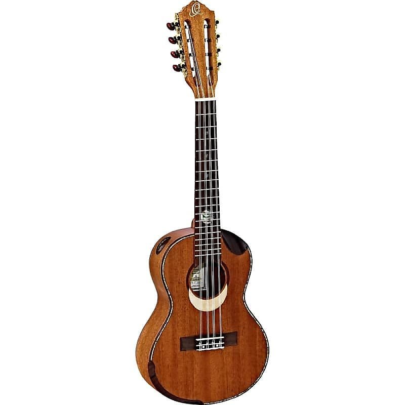 Ukelele tenor de 8 cuerdas de la serie Custom Built Eclipse-TE8 de Ortega Guitars con funda de transporte y enlace de vídeo